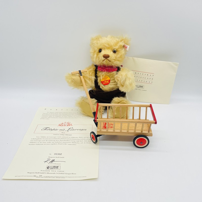 Steiff Teddybär mit Leiterwagen 671166 limitiert 2000 Deutschland Edition