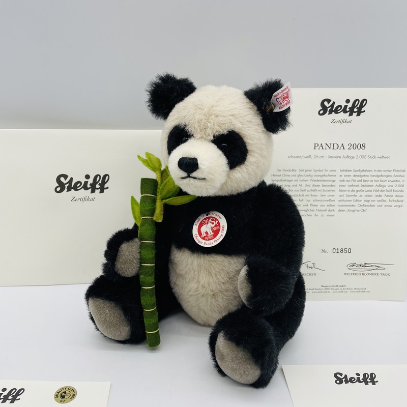 Steiff Panda 2008 mit Bambus 036538 limitiert 2008 26cm Alpaca