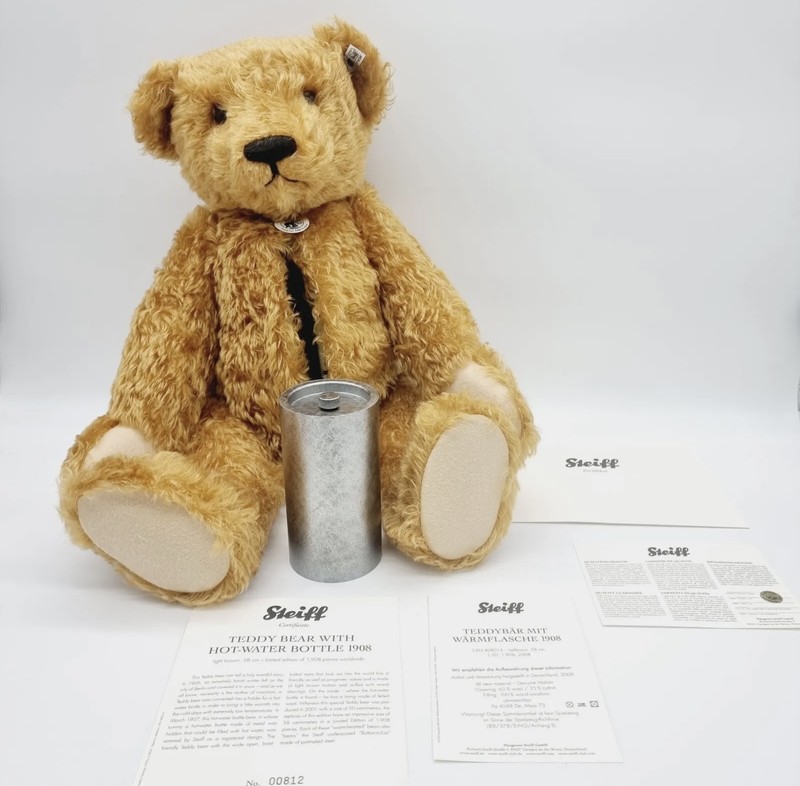 Steiff Teddybär mit Wärmflasche 1908 limitiert 58 cm 408014 Jahr 2008 Zertifikat