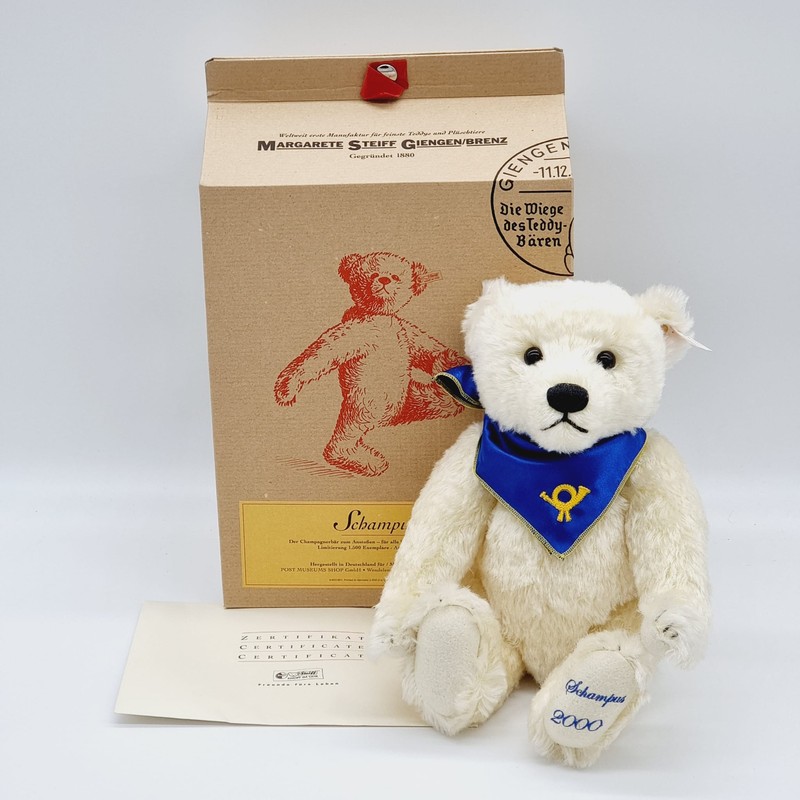 Steiff Schampus Teddybär 2000, limitiert 1500 Stück, 32cm, EAN 995705.